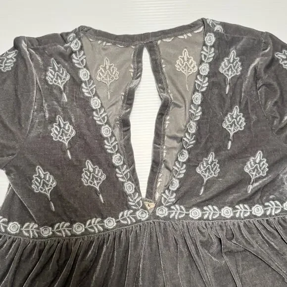 POL Velvet Tunic Silver Gray Women’s Medium Boho Fairy Cottage Festival Babydoll - Picture 16 of 16